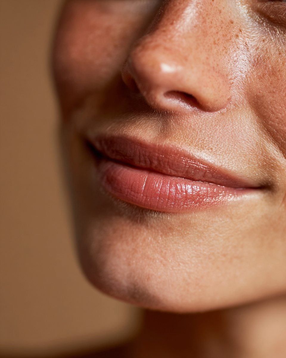 Softly enhanced, naturally balanced lips — illustrative of conservative lip filler that is never overfilled.